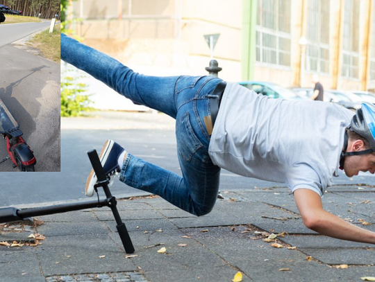 człowiek upadający z hulajnogi