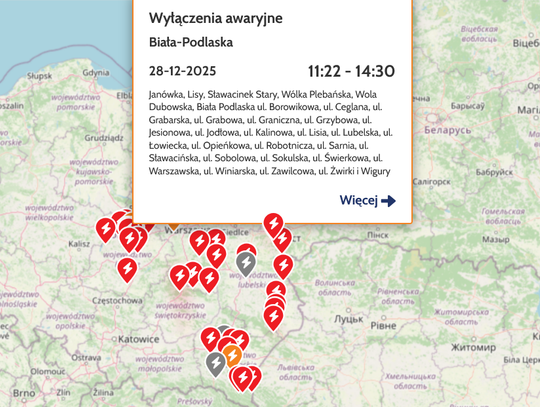 BIAŁA PODLASKA: Część miasta i okolic bez prądu