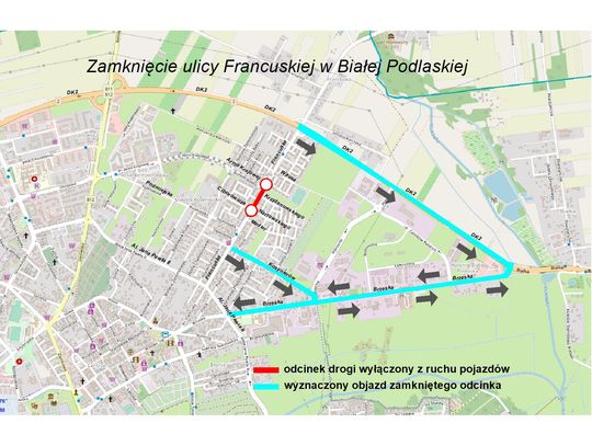 Biała Podlaska: Odcinek ul. Francuskiej wyłączony z ruchu