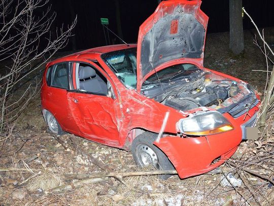 Chevrolet uderzył w drzewo. Kierowca z ponad 2 promilami