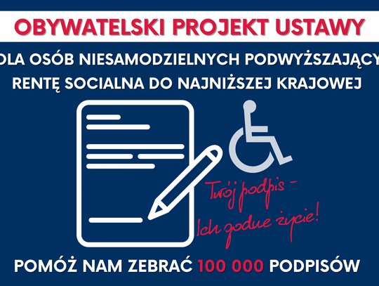 Dziś na pl. Wolności akcja zbierania podpisów za rentą socjalną