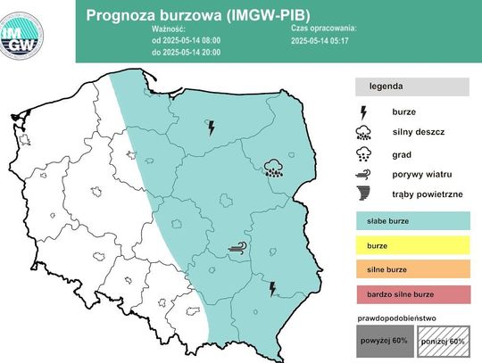 IMGW ostrzega: Będą burze i może spaść grad