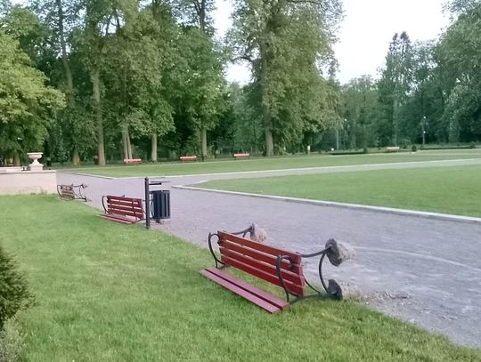 Ławki w parku Potockich zdewastowane. Policja szuka wandali