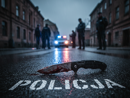zakrwawiony nóż, policjanci