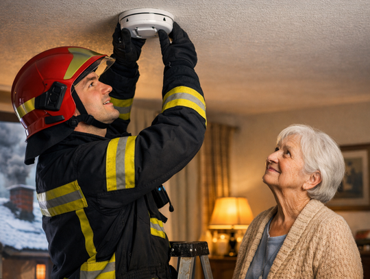 montowanie czujki czadu/dymu przez strażaka