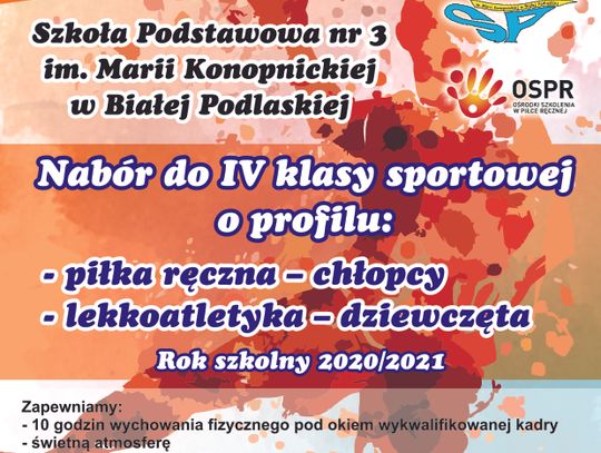 Nabór do klasy sportowej o profilach: piłka ręczna i lekkoatletyka