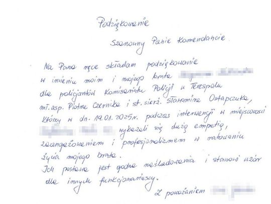 Podziękowali policjantom za uratowanie życia