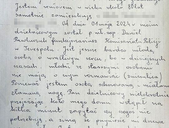 Seniorka podziękowała policjantowi. Takie słowa wzruszą każdego