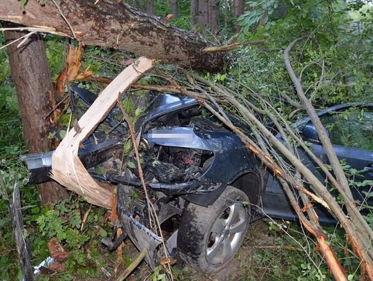 Lubelskie. Pijany kierowca skody uderzył w drzewo, 4 osoby w szpitalu