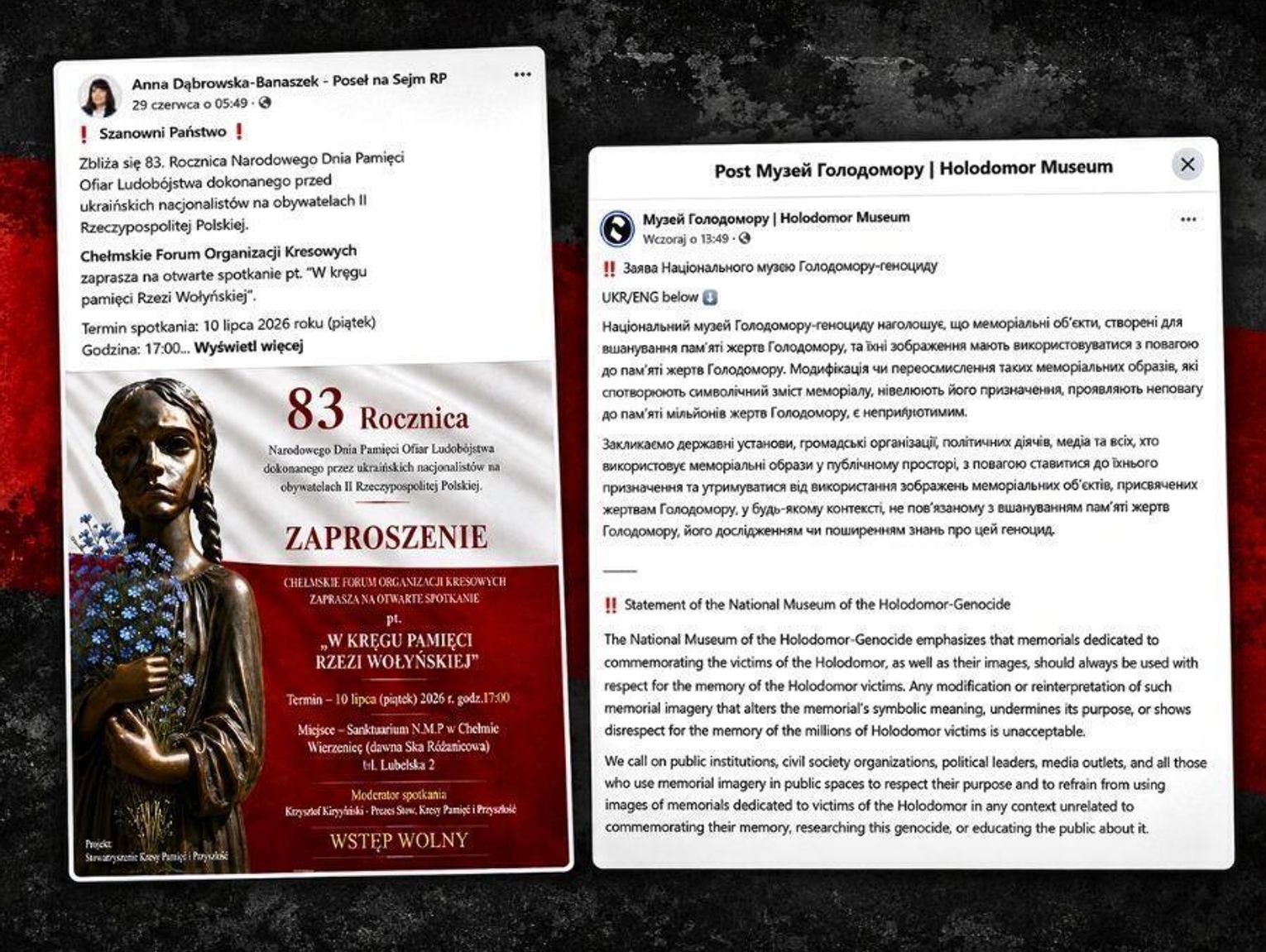 Lubelskie. Burza po publikacji posłanki. Na plakacie o Wołyniu wykorzystano pomnik ofiar Hołodomoru