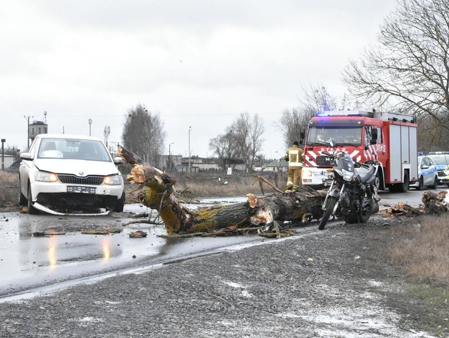 Małaszewicze. Auto uderzyło w kłodę, kłoda w motorowerzystę