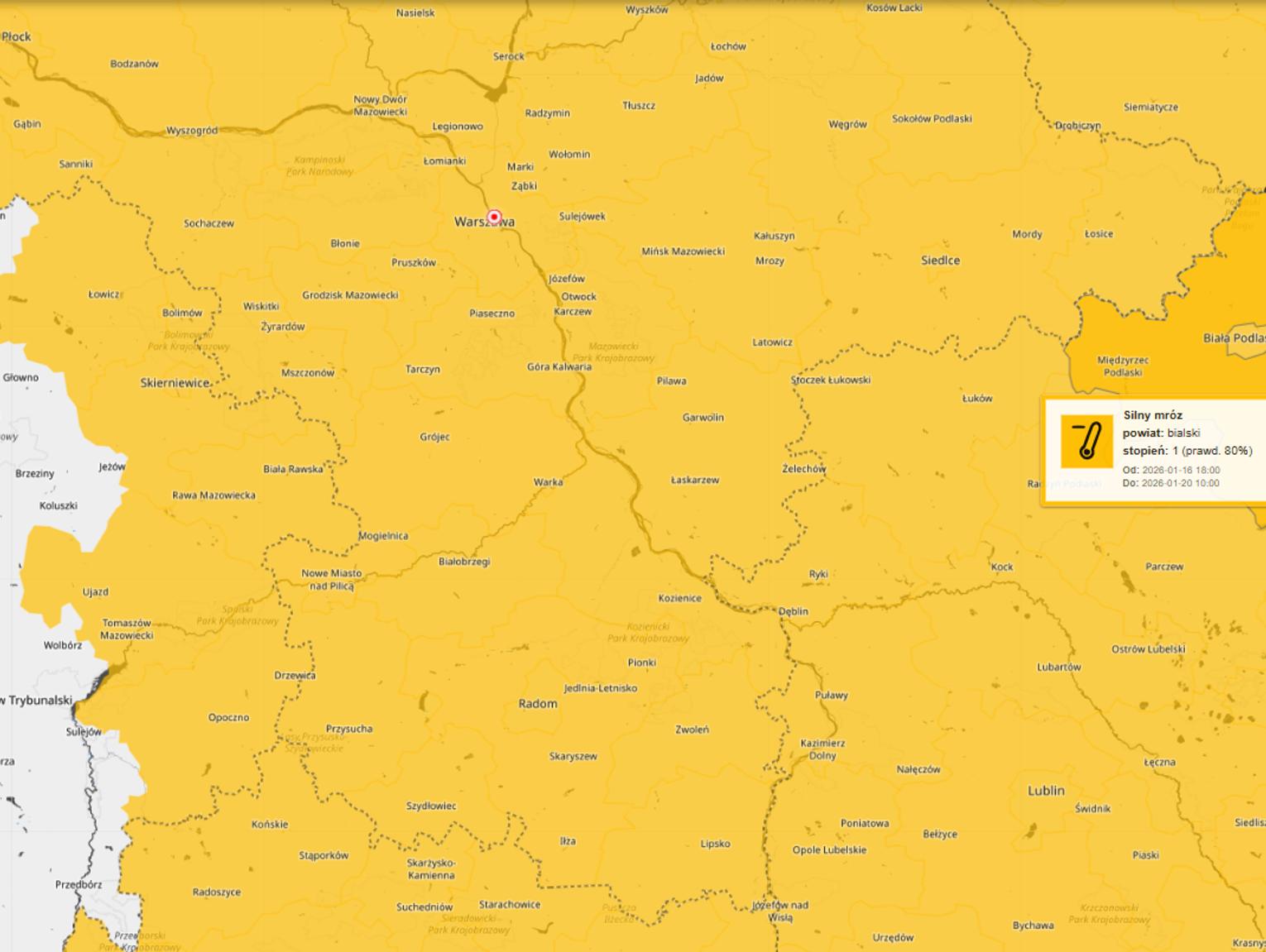 Silny mróz w regionie. Ostrzeżenia pierwszego stopnia dla kilku powiatów