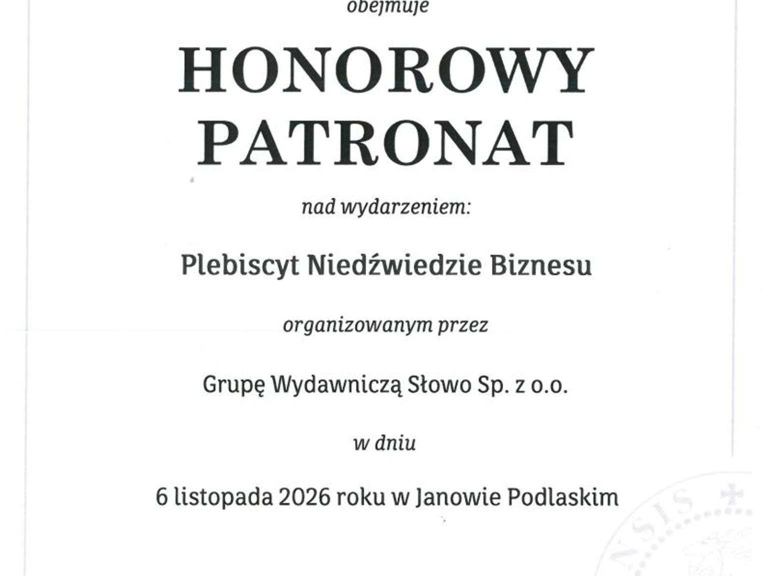 Złota Pieczęć Lubelszczyzny. Marszałek Województwa obejmuje Patronat Honorowy nad „Niedźwiedziami Biznesu 2026”