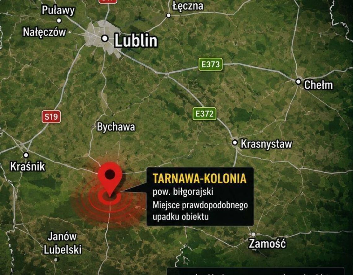 Niezidentyfikowany obiekt spadł na Lubelszczyźnie. Poderwano polskie F-16 W Tarnawie-Kolonii w powiecie biłgorajskim, służby odnalazły prawdopodobne miejsce upadku niezidentyfikowanego obiektu.