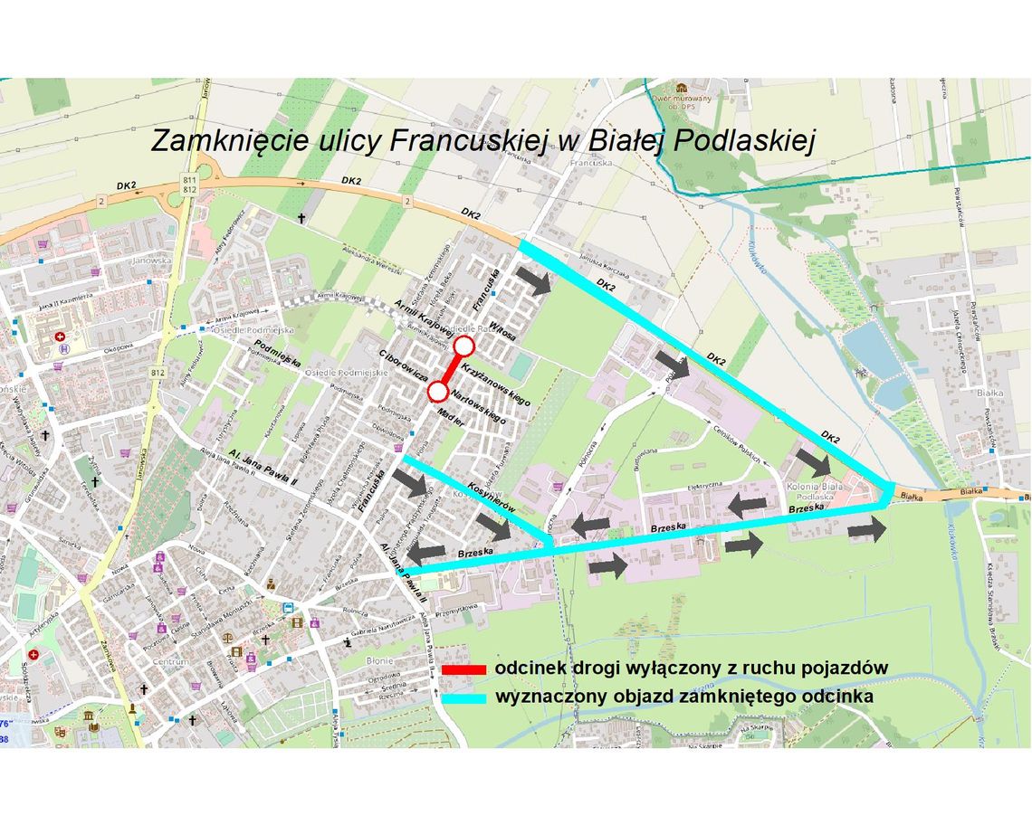 Biała Podlaska: Odcinek ul. Francuskiej wyłączony z ruchu