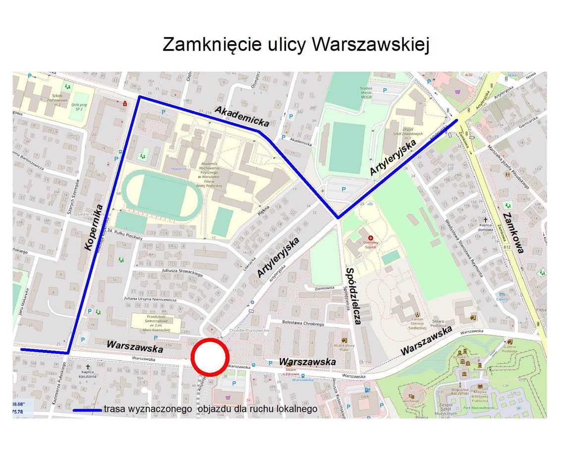 Biała Podlaska: Uwaga, od dziś zamknięta ulica Warszawska [PLAN]