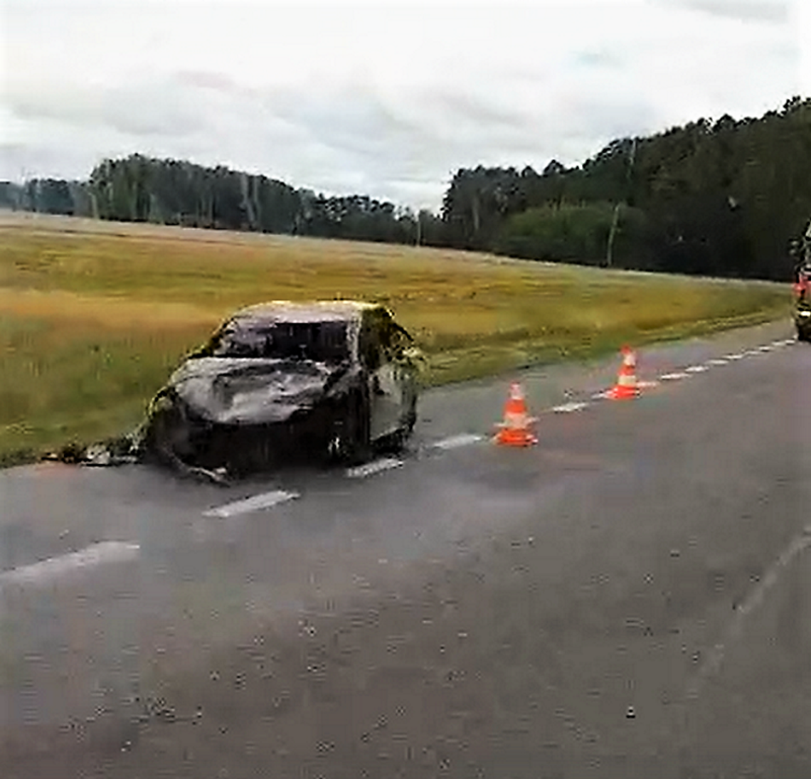 Czołowe zderzenie, auto w płomieniach (video)