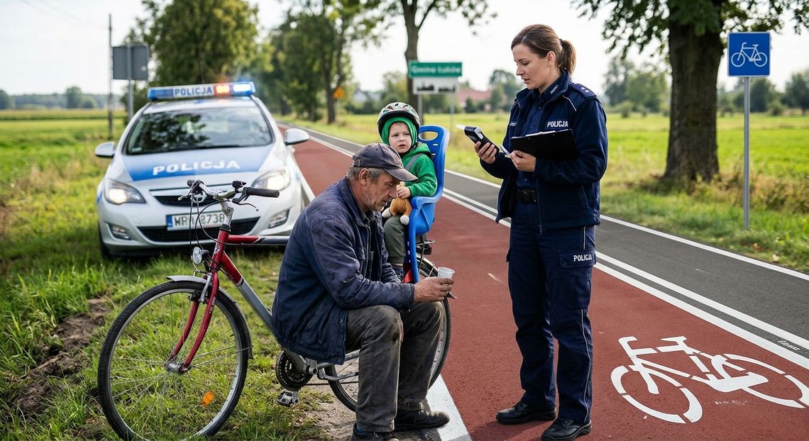 Jechał wężykiem. Wiózł 4-letnie dziecko Jechał wężykiem. Wiózł 4-letnie dziecko