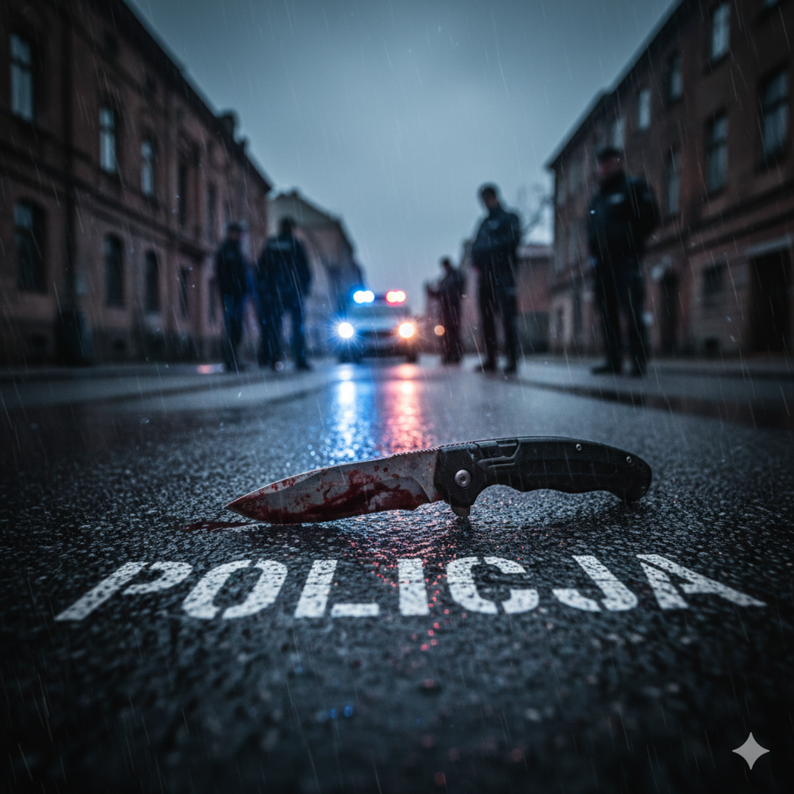 zakrwawiony nóż, policjanci