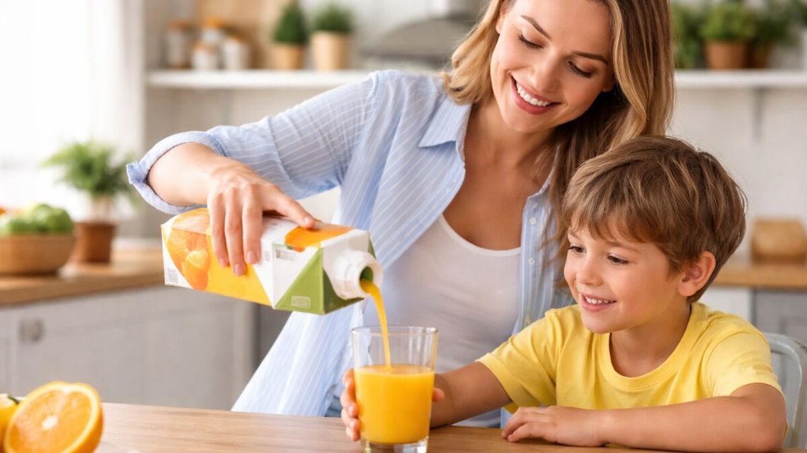 kobieta, dziecko, sok