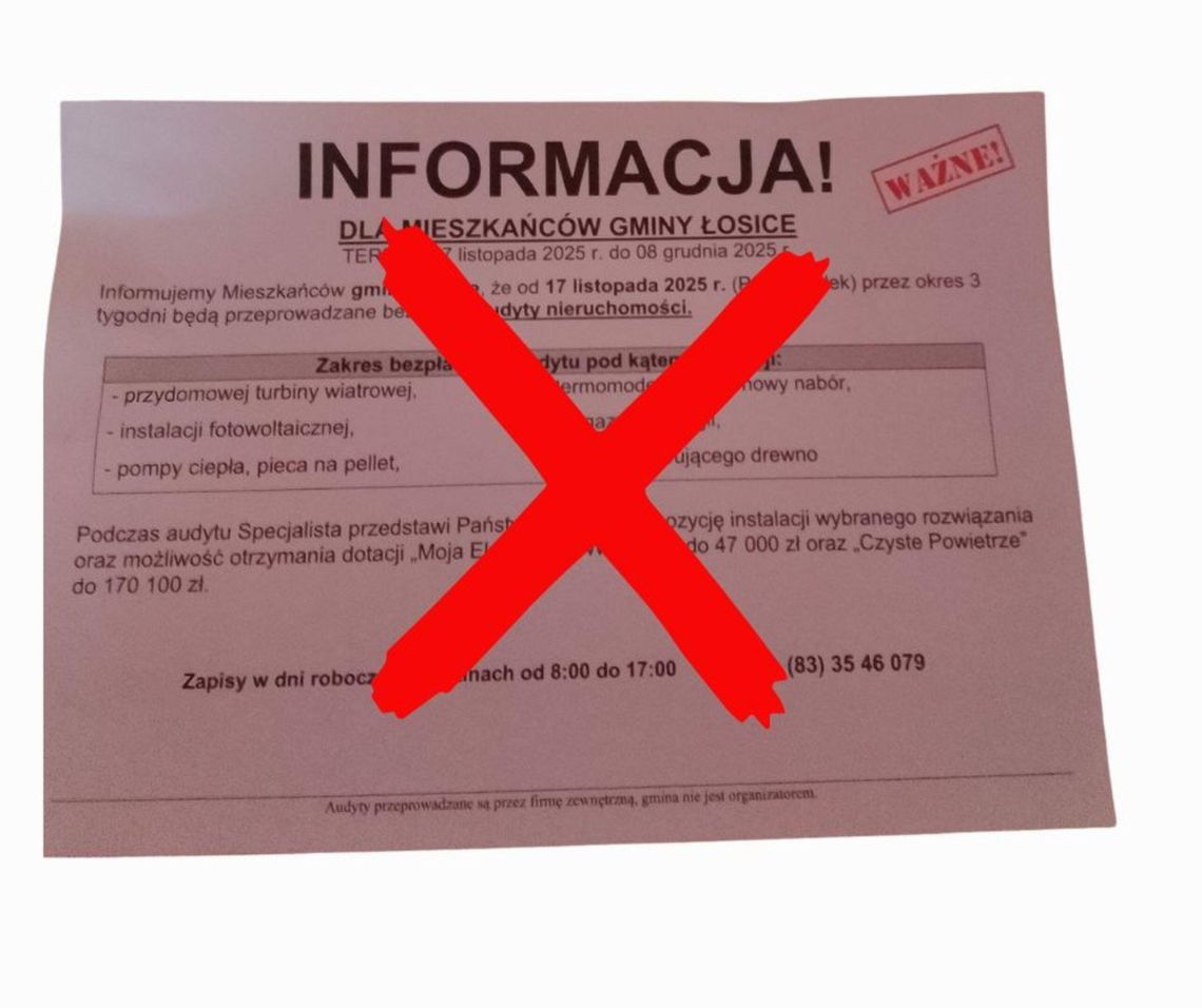 Miasto i gmina Łosice. Urząd ostrzega przed „darmowymi audytami”