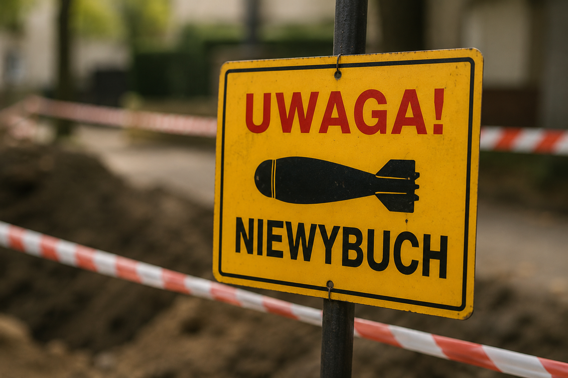 Niewybuch przy jednej z ulic w Białej Podlaskiej Niewybuch przy jednej z ulic w Białej Podlaskiej
