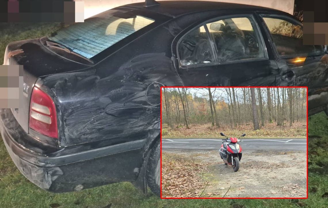 rozbity samochód, motocykl