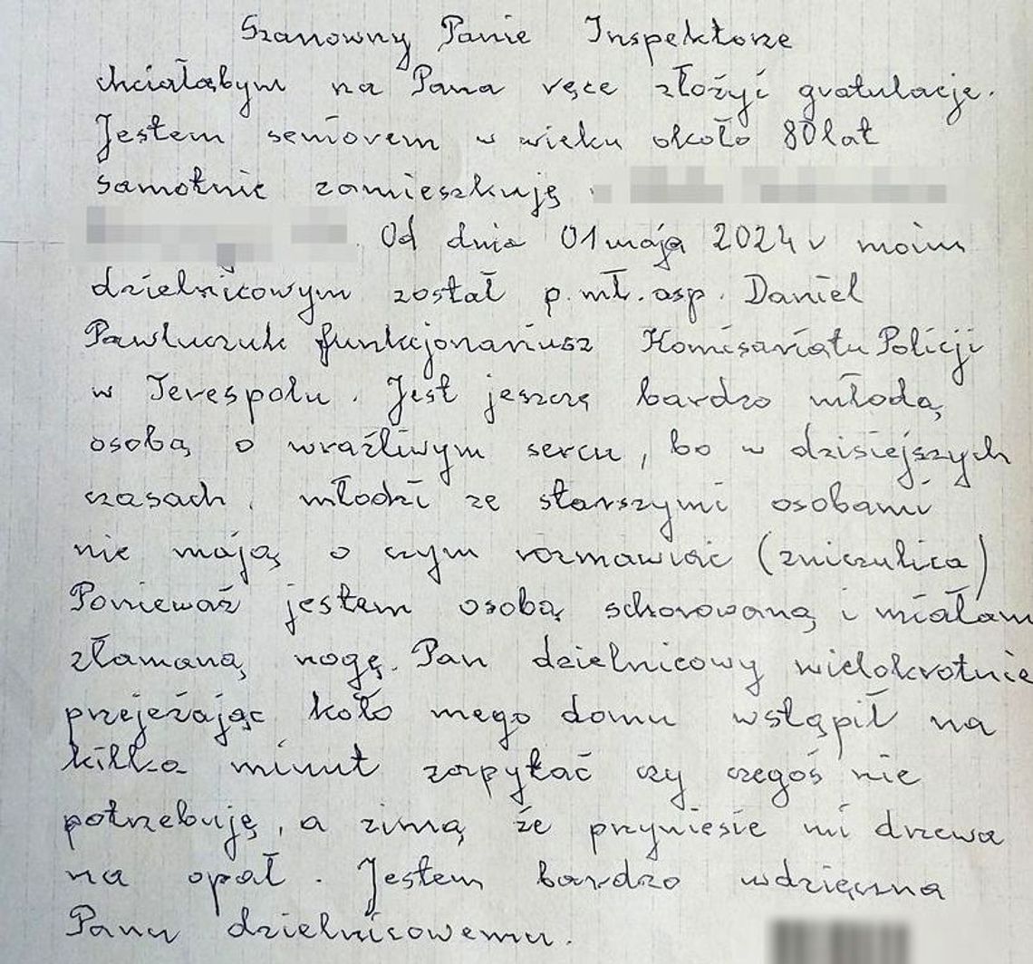 Seniorka podziękowała policjantowi. Takie słowa wzruszą każdego