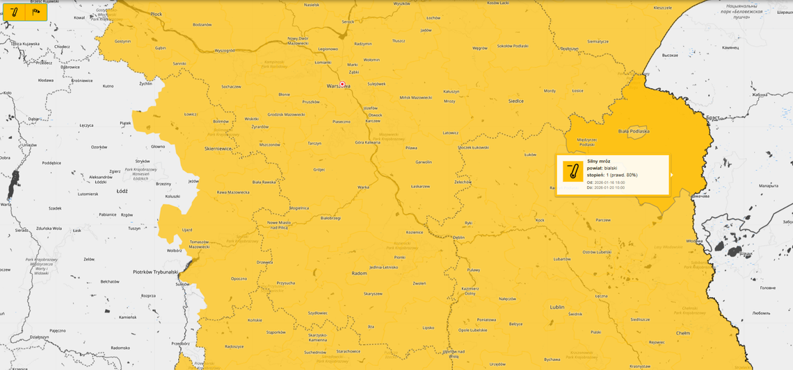 Silny mróz w regionie. Ostrzeżenia pierwszego stopnia dla kilku powiatów