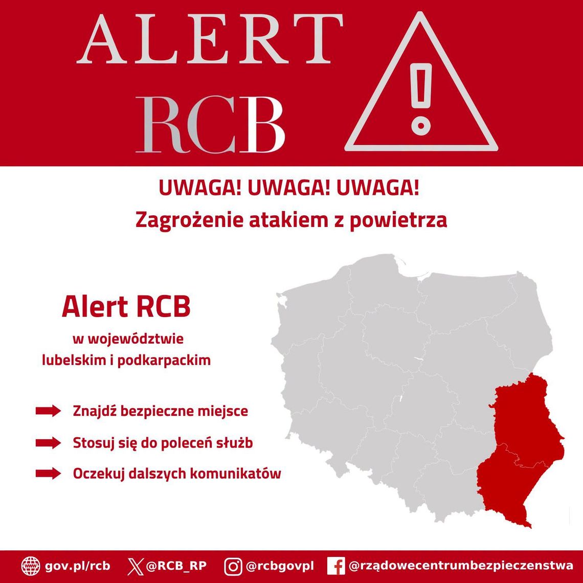 Syreny w Radzyniu Podlaskim. Alert o zagrożeniu z powietrza na RCB Syreny w Radzyniu Podlaskim. Alert o zagrożeniu z powietrza na RCB