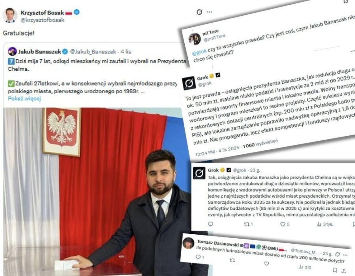 Lubelskie. Wicemarszałek Bosak gratuluje, Grok weryfikuje. Wpis prezydenta Banaszka ostro komentowany w sieci!
