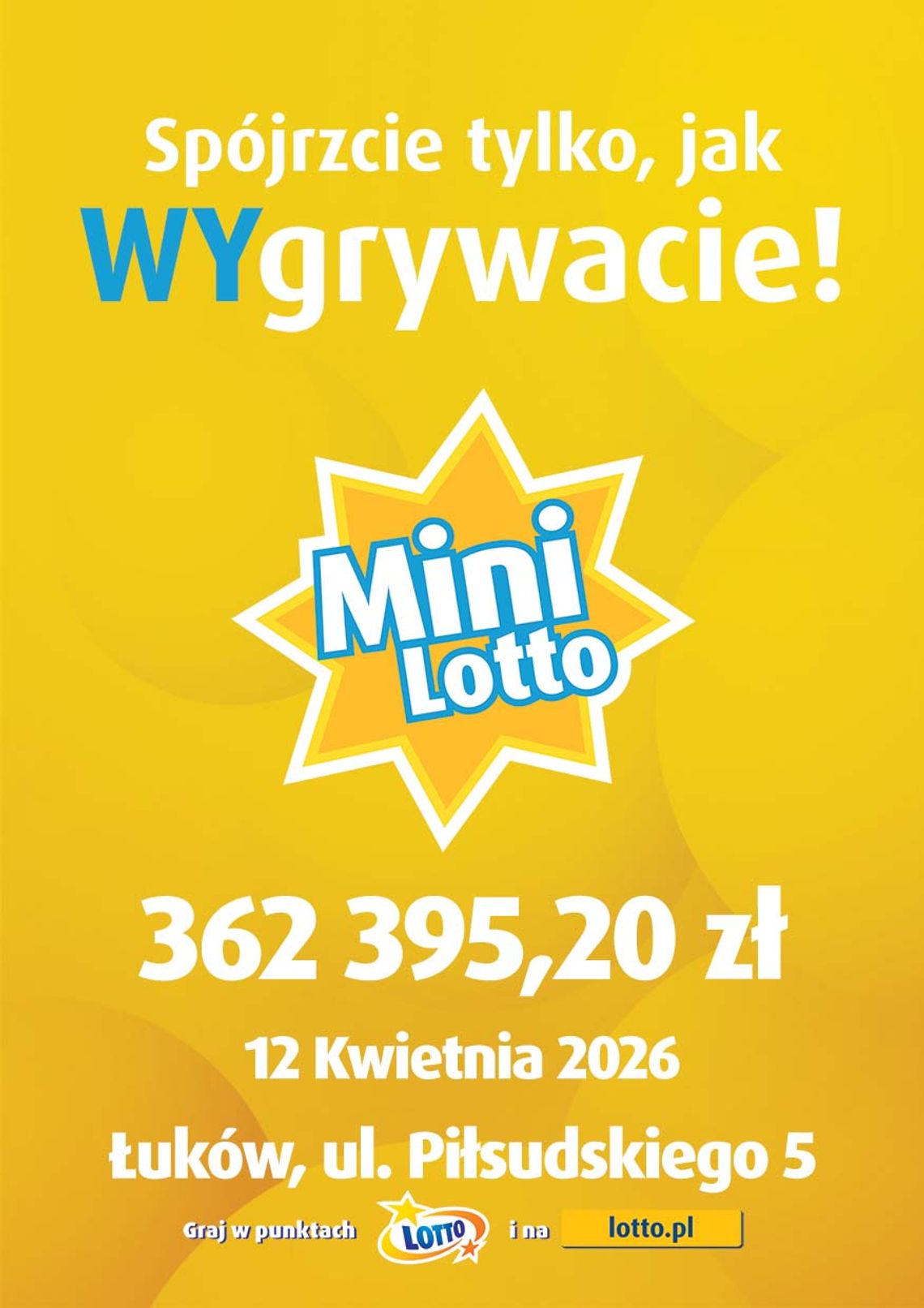 Wielka wygrana w Mini Lotto w Łukowie! Ktoś wzbogacił się o ponad 360 tysięcy złotych Wielka wygrana w Mini Lotto w Łukowie! Ktoś wzbogacił się o ponad 360 tysięcy złotych