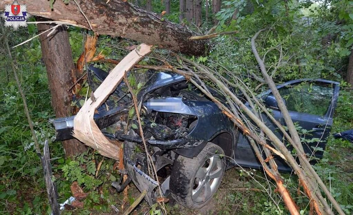Lubelskie. Pijany kierowca skody uderzył w drzewo, 4 osoby w szpitalu