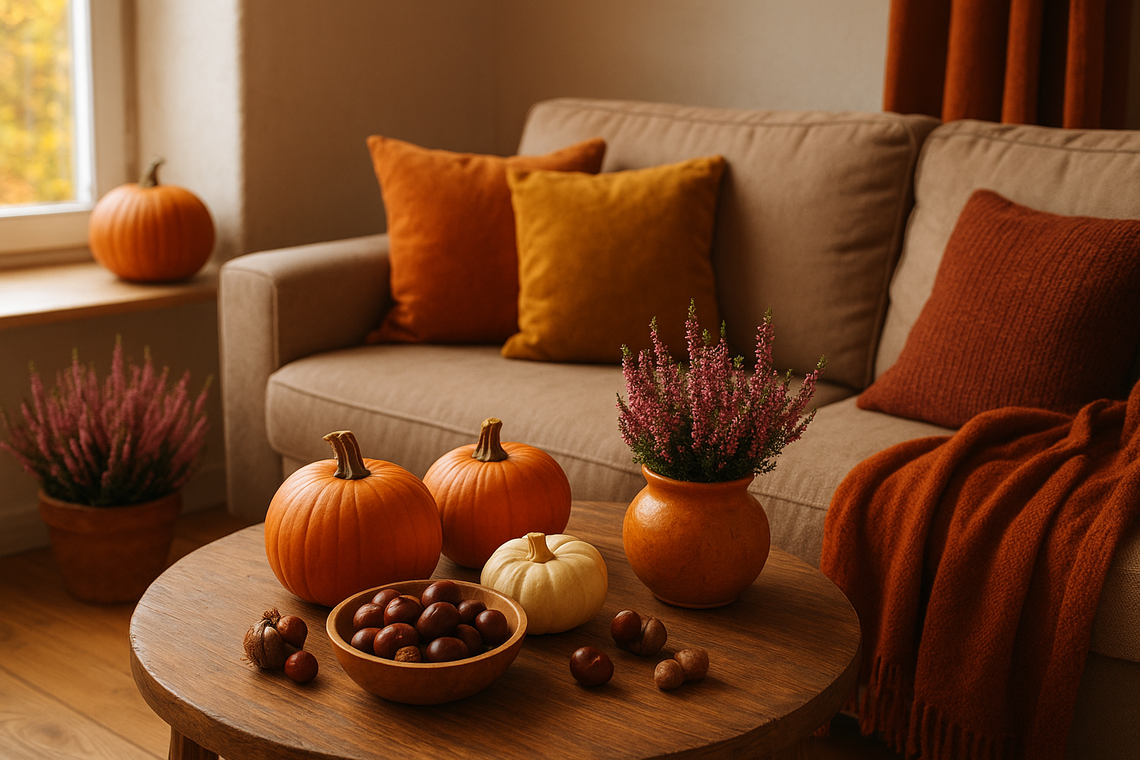 Złota jesień w domu: dynie, wrzosy i kasztany