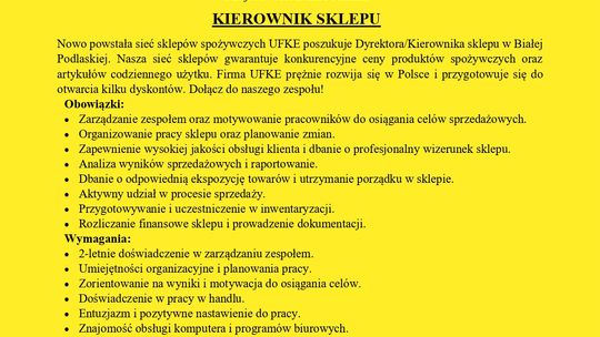 PRACA - KIEROWNIK SKLEPU