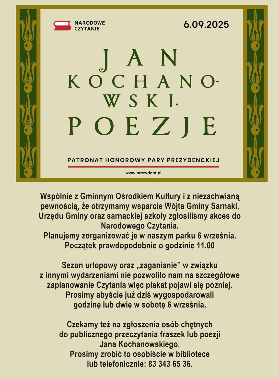 Narodowe Czytanie w Sarnakach Narodowe Czytanie w Sarnakach