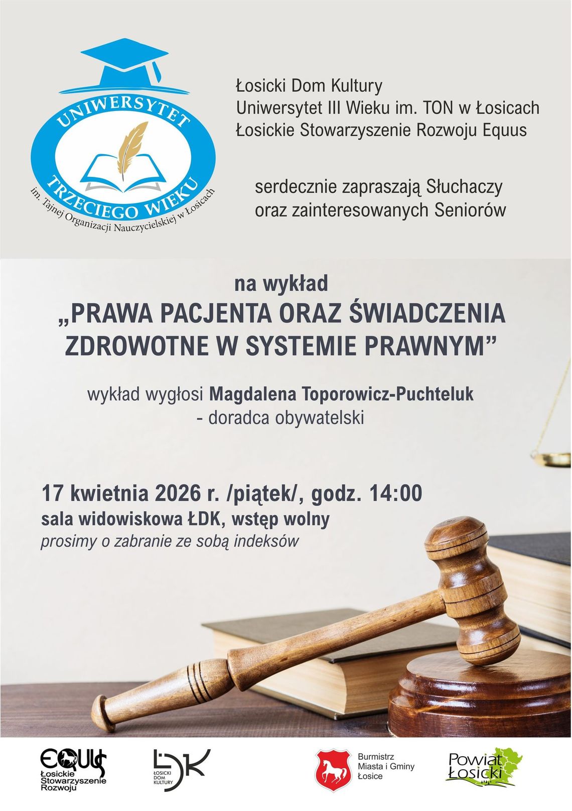 Wykład pt. „Prawa pacjenta oraz świadczenia zdrowotne w systemie prawnym”
